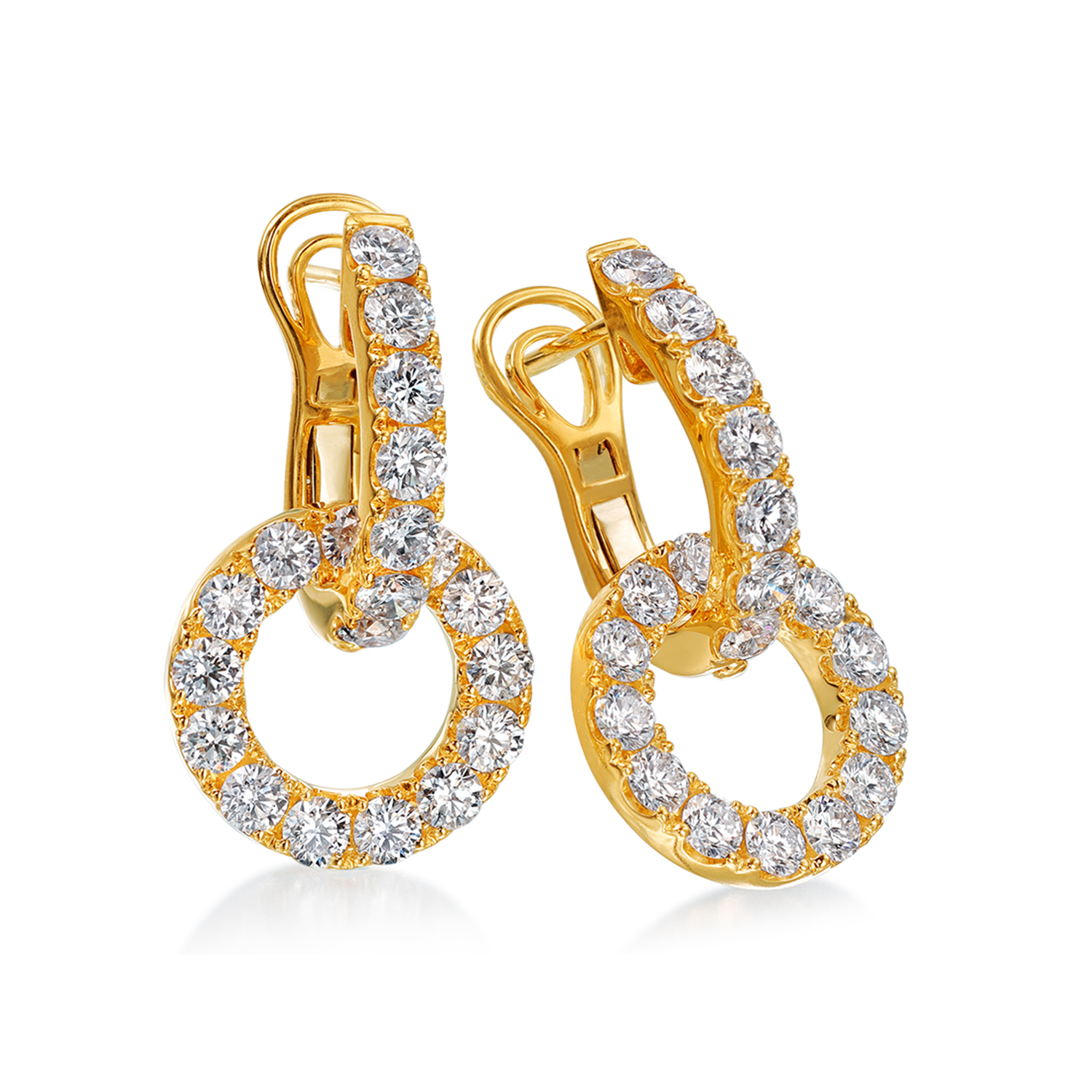 Yellow Gold Diamond Circle Drop Earrings